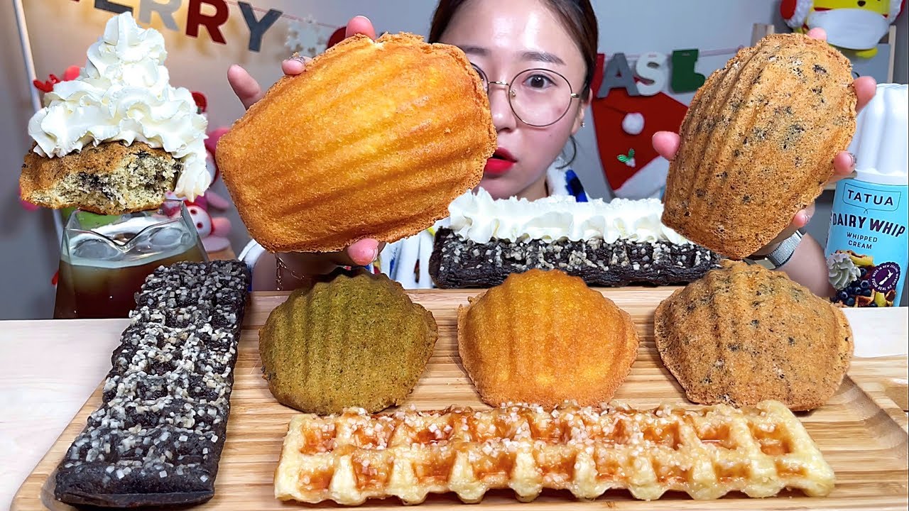 빽다방 베이커리 큰마들렌 긴페스츄리와플 휘핑크림 디저트 먹방 Dessert Mukbang