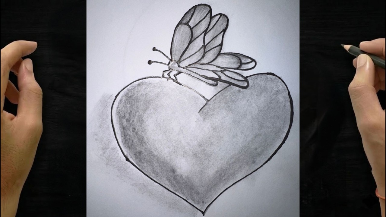Step By Step Heart & Butterfly Drawing | Simple Pencil Sketch