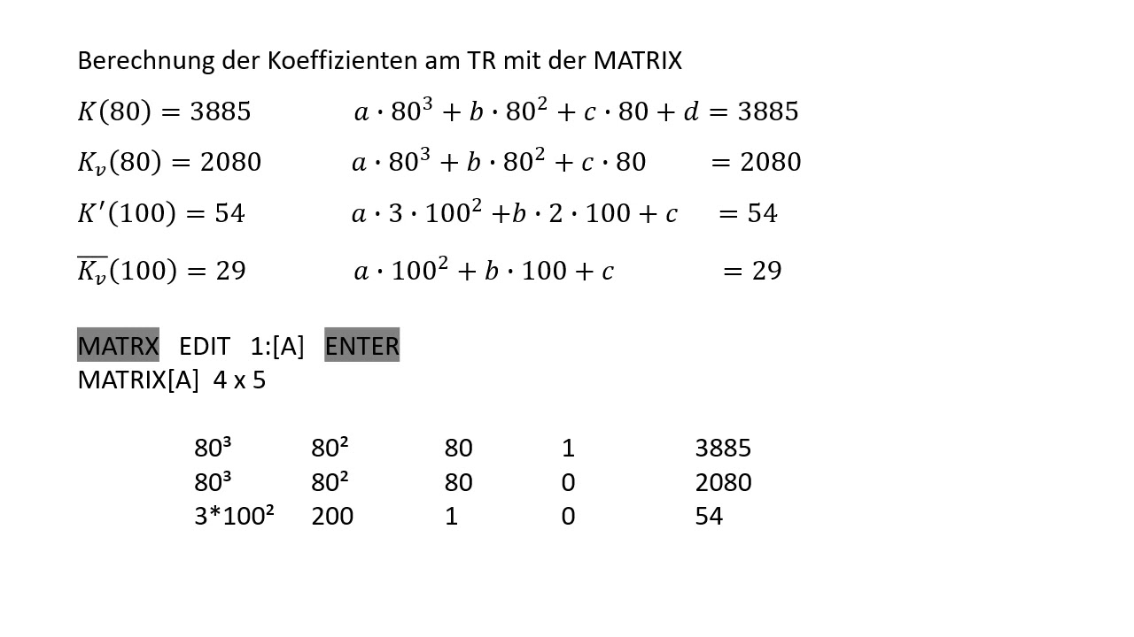 Kosten- und Preis Theorie - Umkehraufgaben