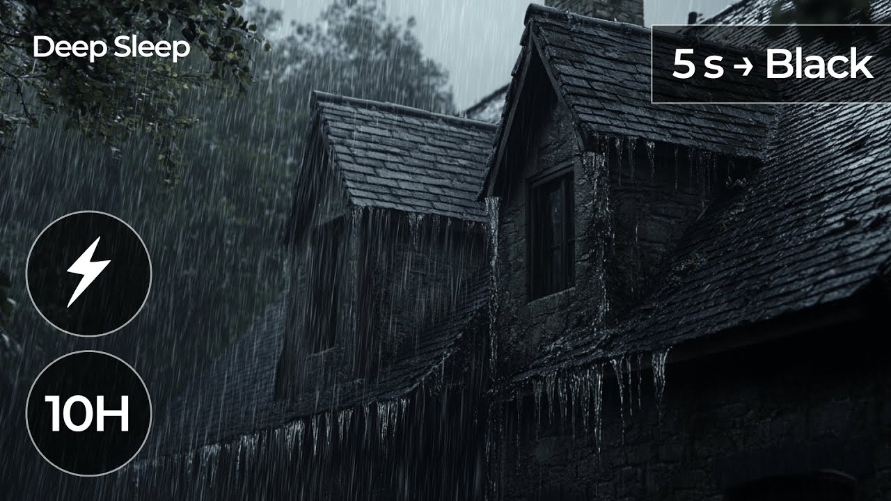 Gale-Force Wind, Heavy Rain & Thunder | 10 Hours | Slate Roof Ambience | Black Screen Sleep