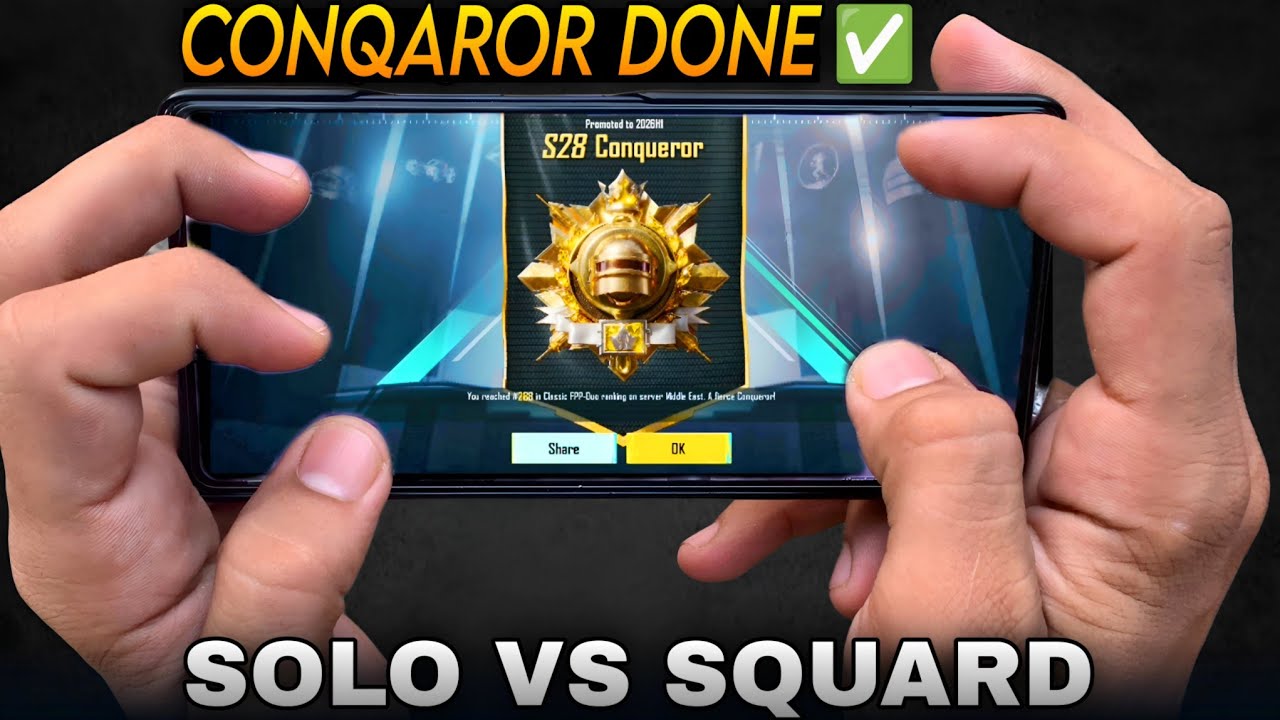 CONQAROR DONE ✅ SOLO vs SQUAD HANDCAME GAMEPLAY🔥Infinix GT 20 PRO PUBG Test