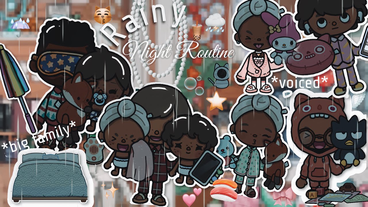 BIG family Rainy night routine☔️⛈️*voiced* (Toca Boca)