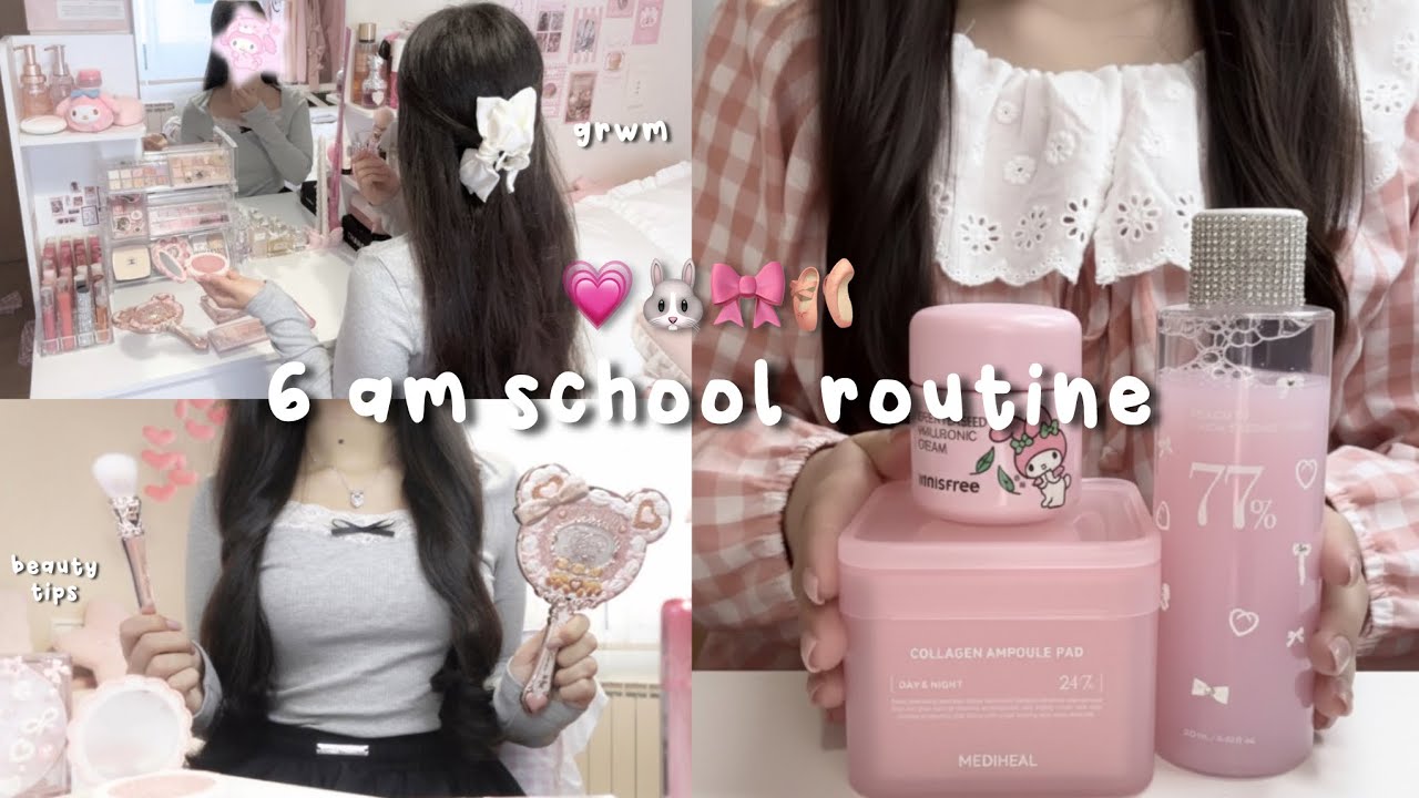 [видеоблог] Школьная утренняя рутина 🎀 GRWM, корейский уход за кожей, продуктивность в 6 утра