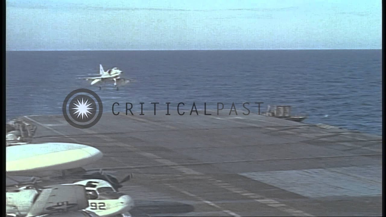 US aircraft A-1Hs, A-3Bs, E-1Bs and F-8Es land on USS Ticonderoga in the Gulf of ...HD Stock Footage
