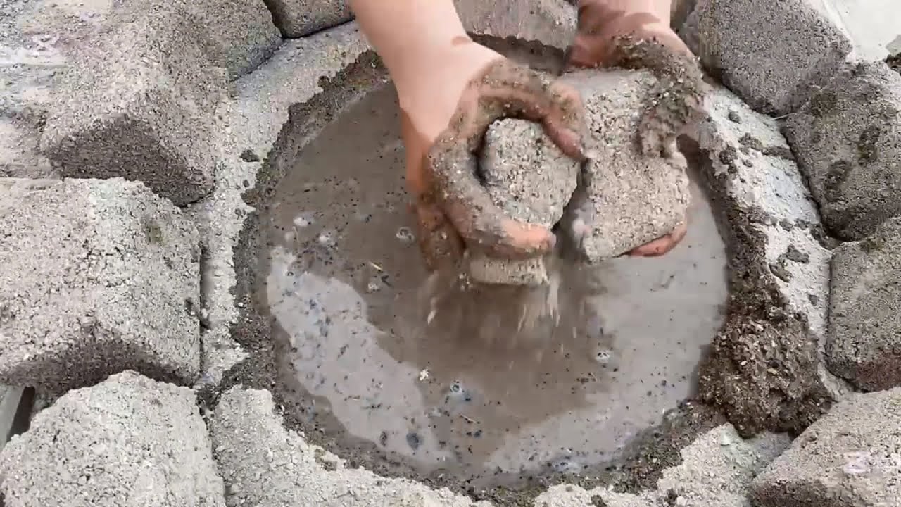 ASMR stone crushes sandcement dry + water pool crumbling on floor ❤️relaxinh sound 🤩RS ASMR