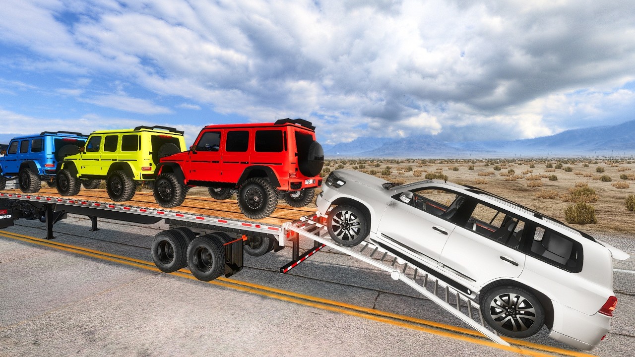 Flatbed Truck Mcqueen | Transportation with Truck - Pothole vs Car #11 - BeamNG.Drive