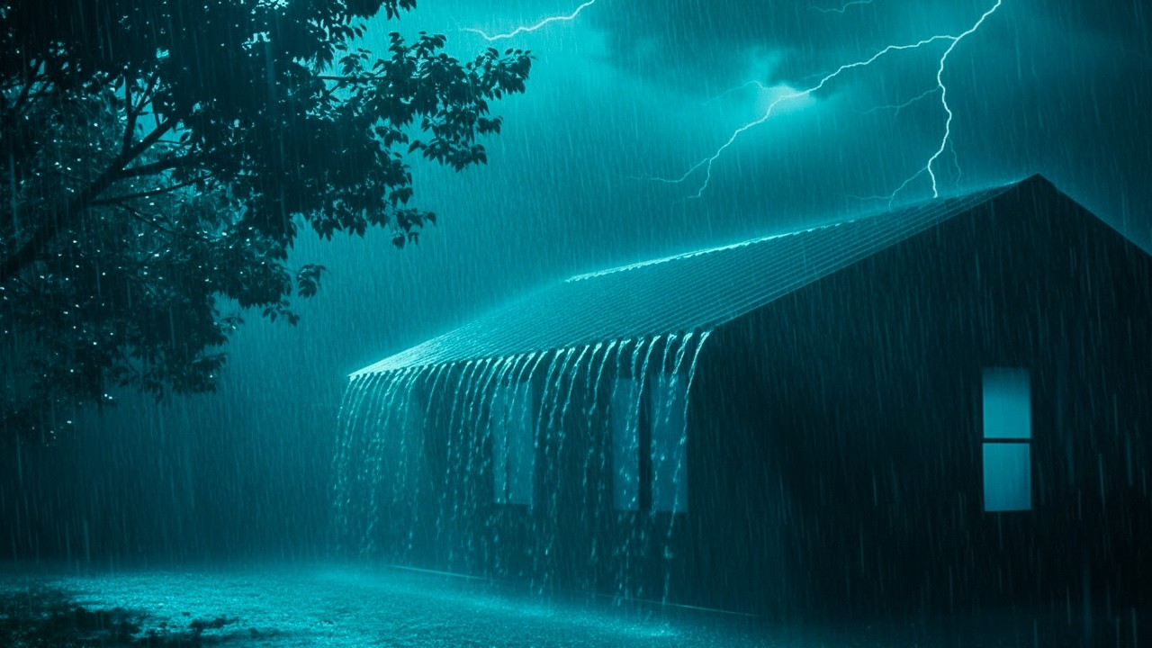 Heavy Rain and Thunder Sounds on a Tin Roof in a Foggy Forest - Deep Sleep Ambience