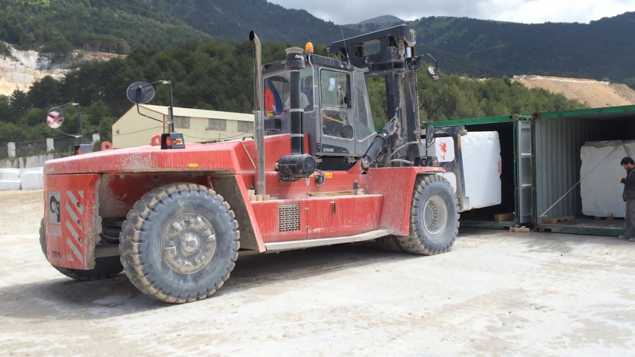 Kalmar Forklift Loading Marble Blocks - Marble Quarries