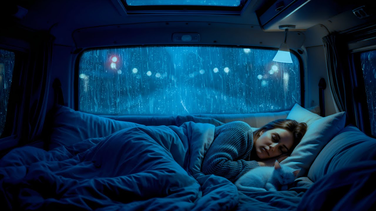 Rain Sounds For Sleeping -99% Instantly Fall Asleep With Rain Sound outside the window Car At Night