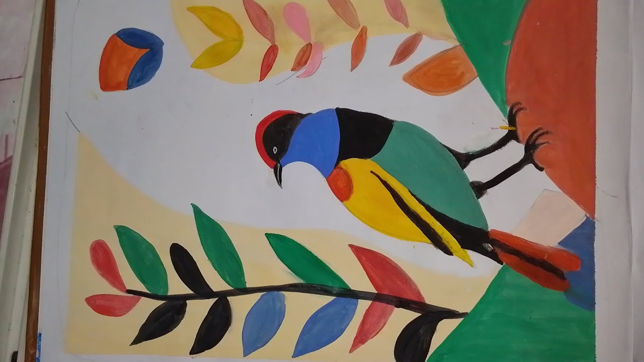 Cute colourful bird water colour drawing (let's colour it) 
