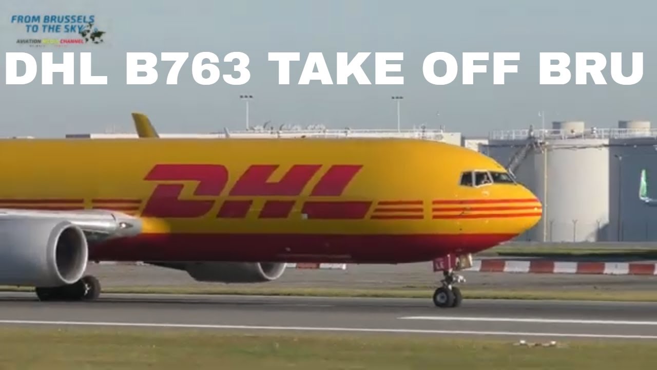 B767-300 DHL TAKE OFF - BRUSSELS AIRPORT - RARE AND AMAZING RUNWAY USED