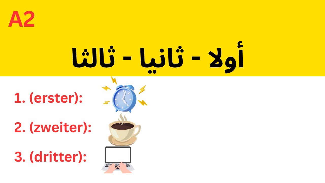تعلم التعداد (Aufzählungen) باستخدام الأرقام الترتيبية | شرح كامل للمستوى A2 - الدرس الحادي عشر