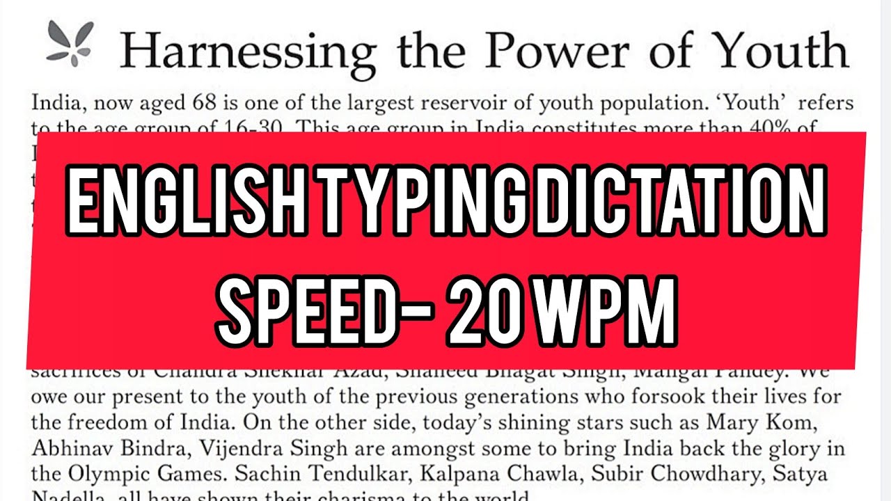 @20wpm English dictation || Harnessing the Power of Youth || english dictation for beginners part- 1