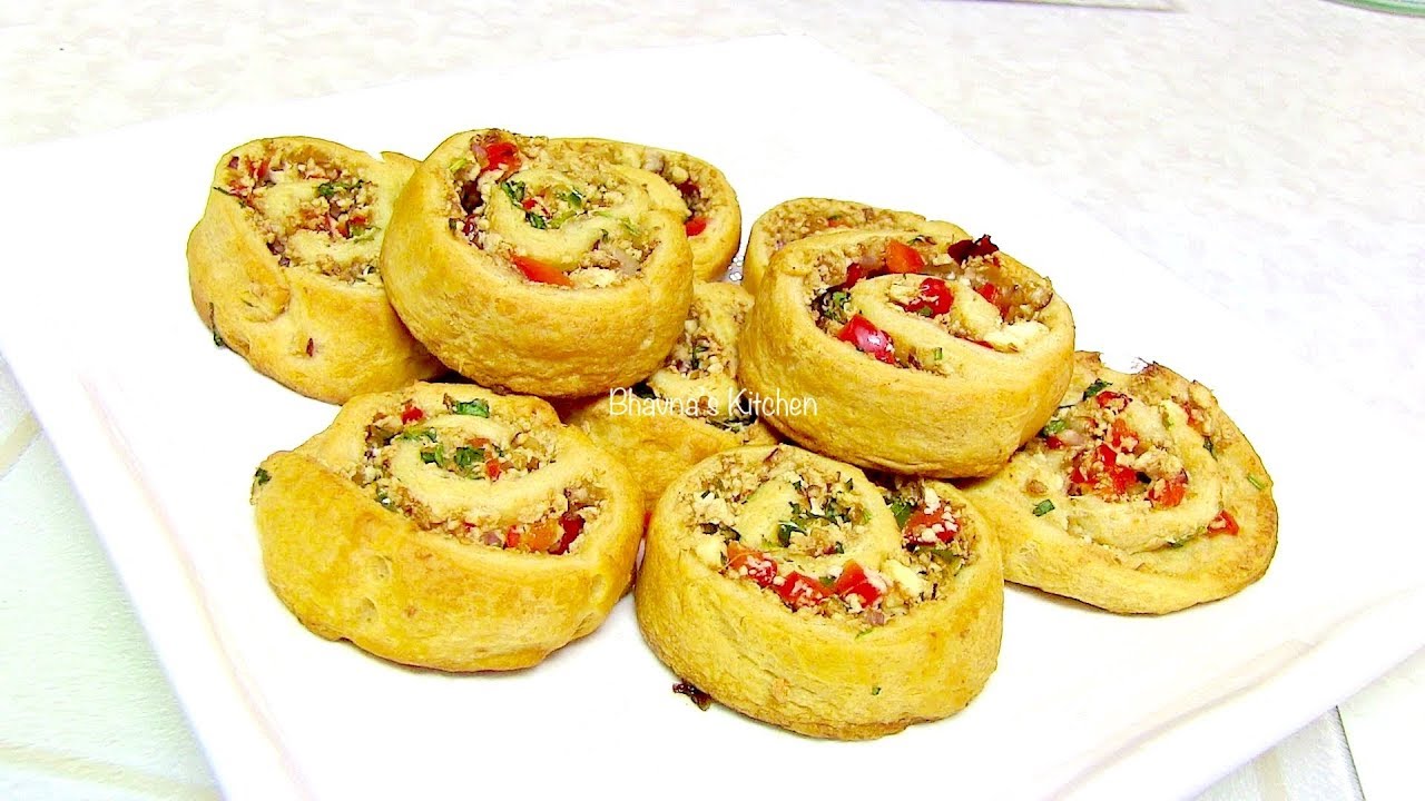 Chilli Paneer Pinwheels Brunch / Potluck Video Recipe - Indian Gourmet Recipe by Bhavna