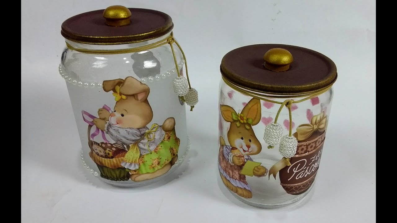 Potes de Vidro Decorados para Páscoa -  Do lixo ao luxo