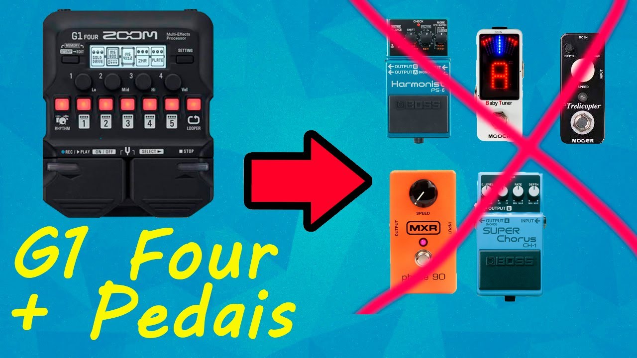 Pedaleira ZOOM G1 FOUR substituindo pedais de modulação.