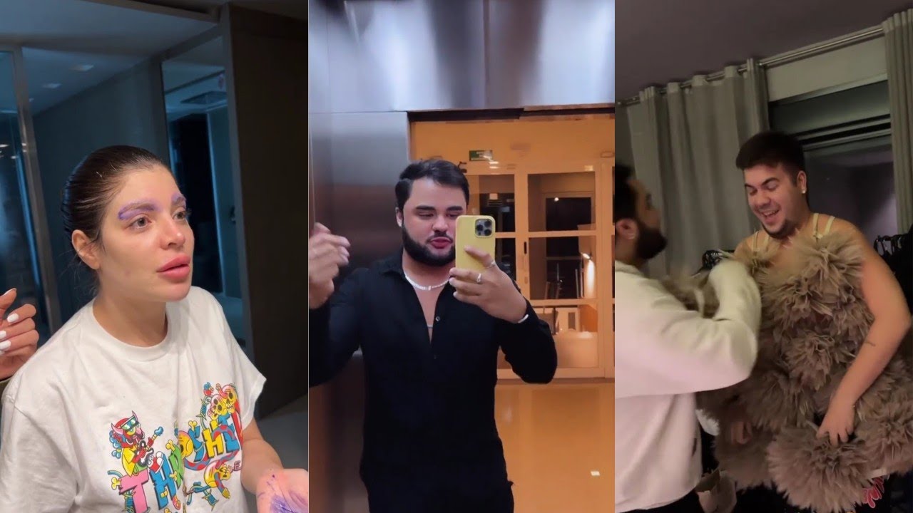 Lucas,Rafa e Alvaro ajudam gkay a descolorir a sobrancelha de madrugada |stories Lucas Guedez