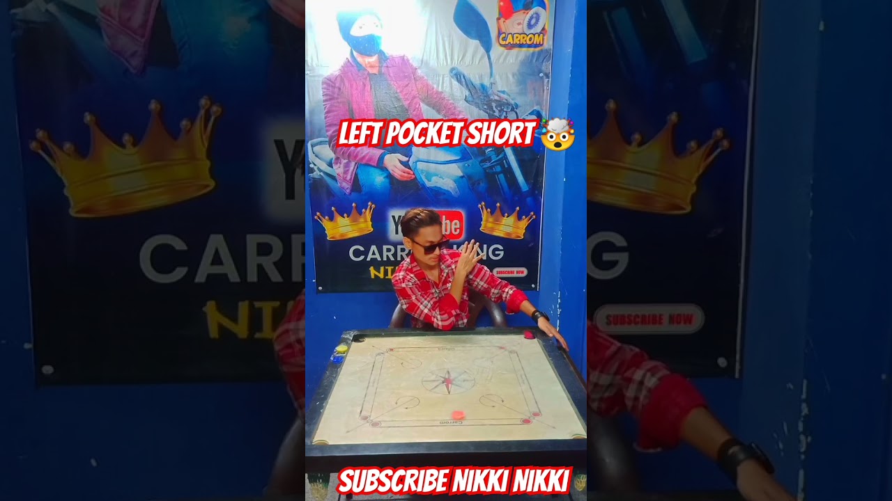 Carrom king 👑 left pocket short 🤯 with #nikkinikki best short tricks #viral #carrom #shorts