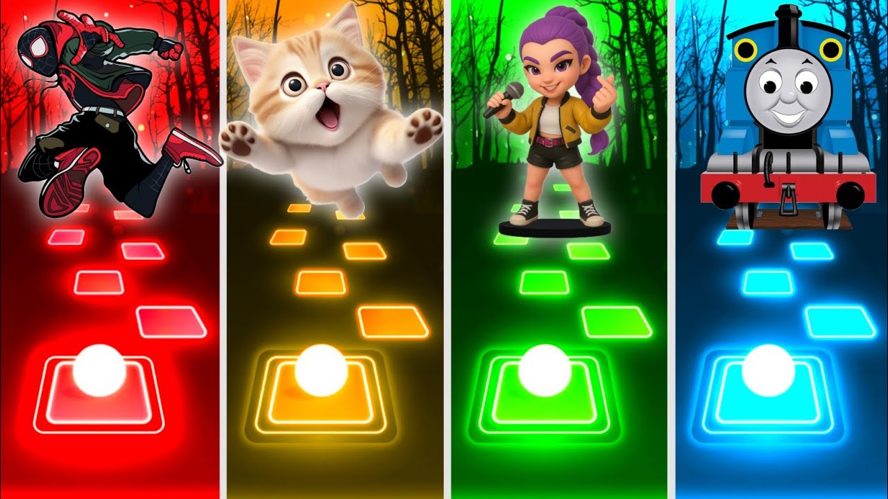 Spiderman x Cute Cat x Singer Girl x Thomas Train | Tiles Hop EDM Rush 💥