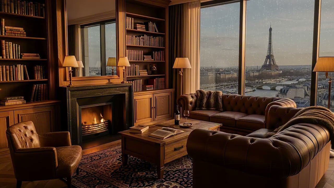 Warm Candlelit Piano in a Luxury Penthouse in Paris ☕🕯️🎶 | Cozy Sophisticated Piano with Rain Sounds