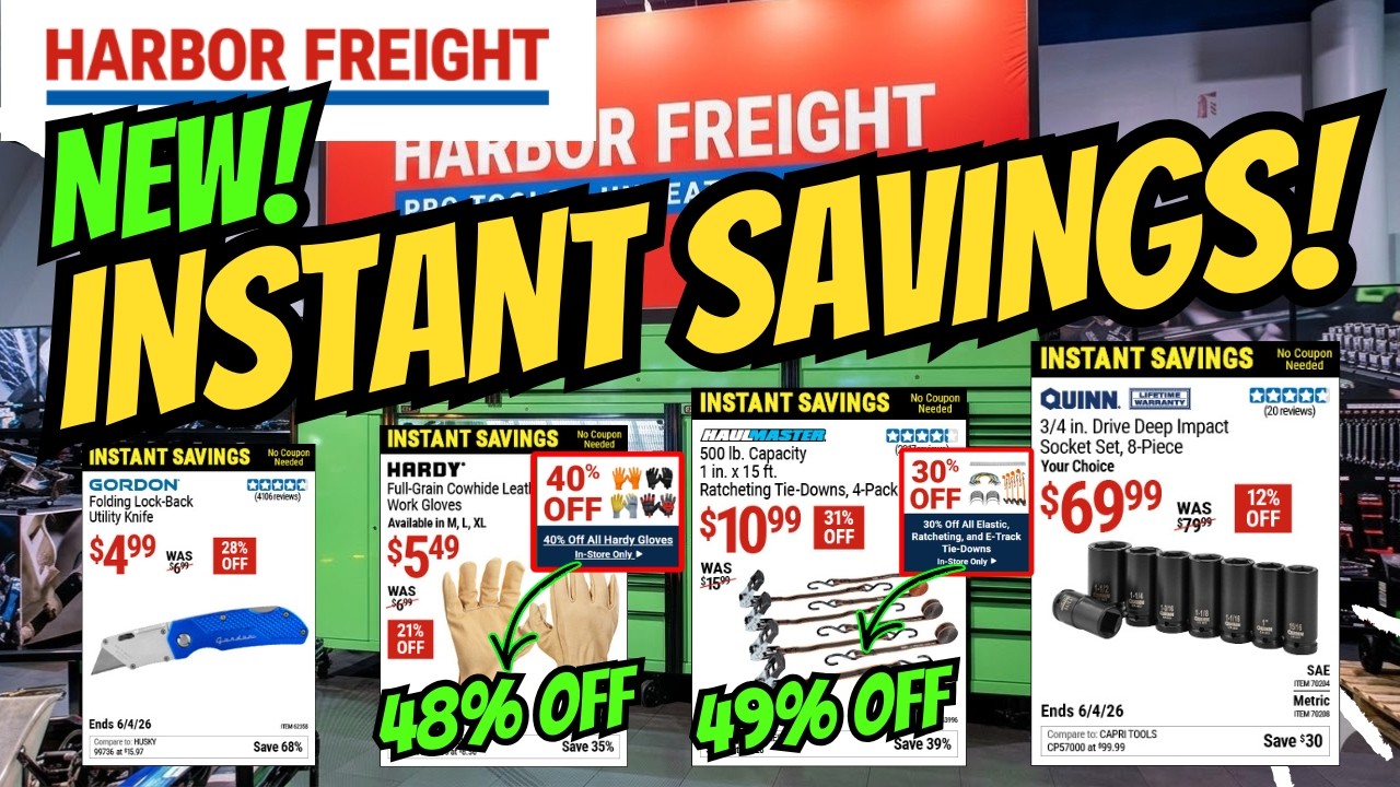 Новые мгновенные скидки от Harbor Freight действуют до 4 июня! 🏁