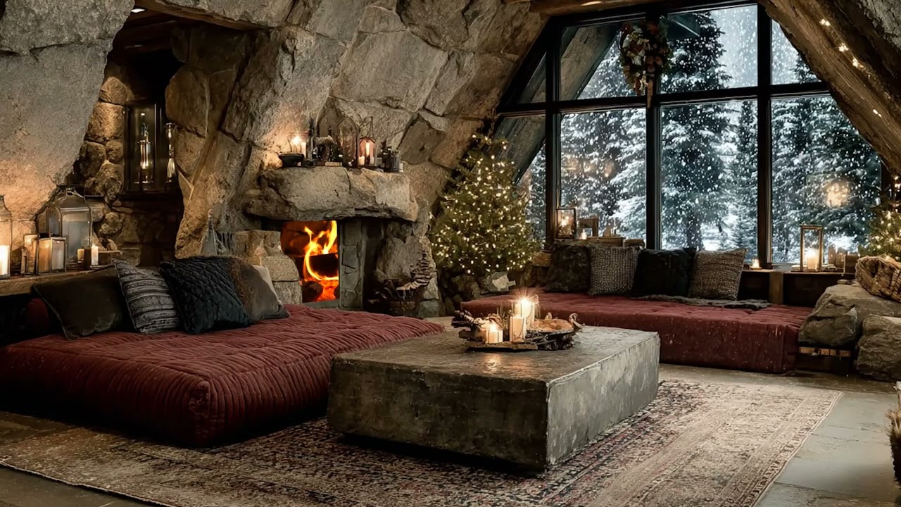 Peaceful Snowy Christmas Night 🎄🌲 Instrumental Christmas Music  Cozy Holiday Ambience