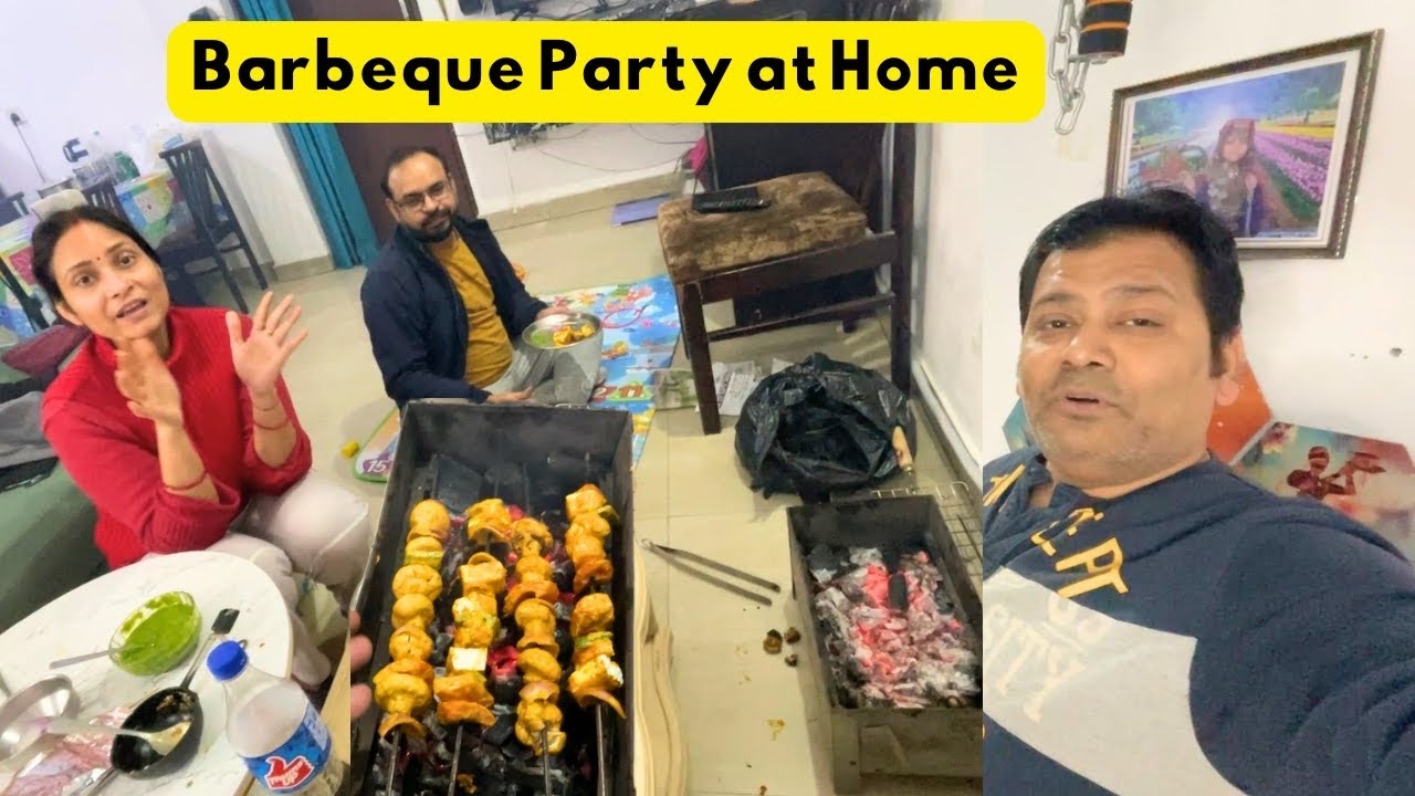 ठण्ड में निकल गए पसीने || Barbeque Party at Home || mnlife family vlog