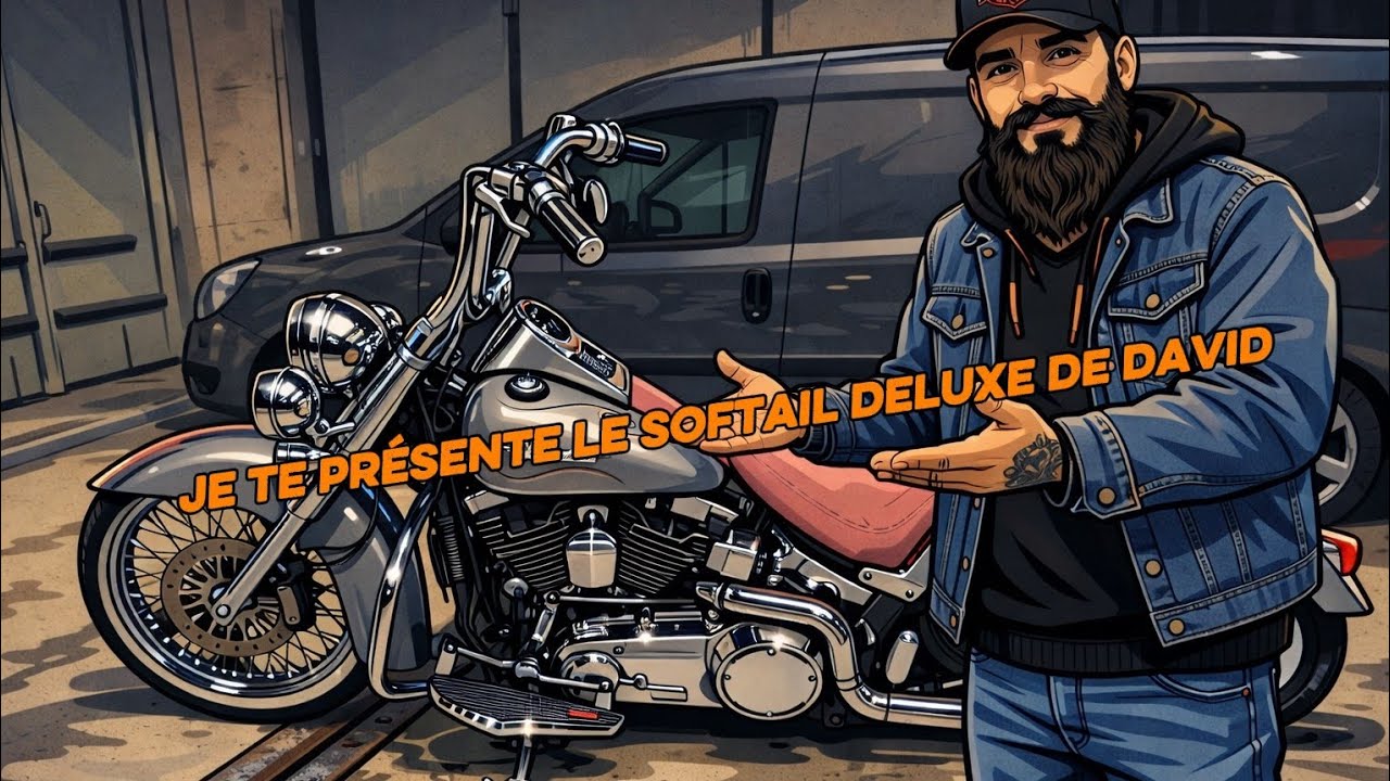 Je te présente le Softail Deluxe de David au Salon du deux roues de Montbéliard.