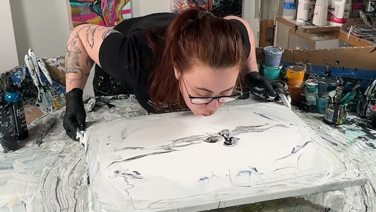 Negative space, minimal colors, back to my OG technique is rough! abstract monochromatic fluid art