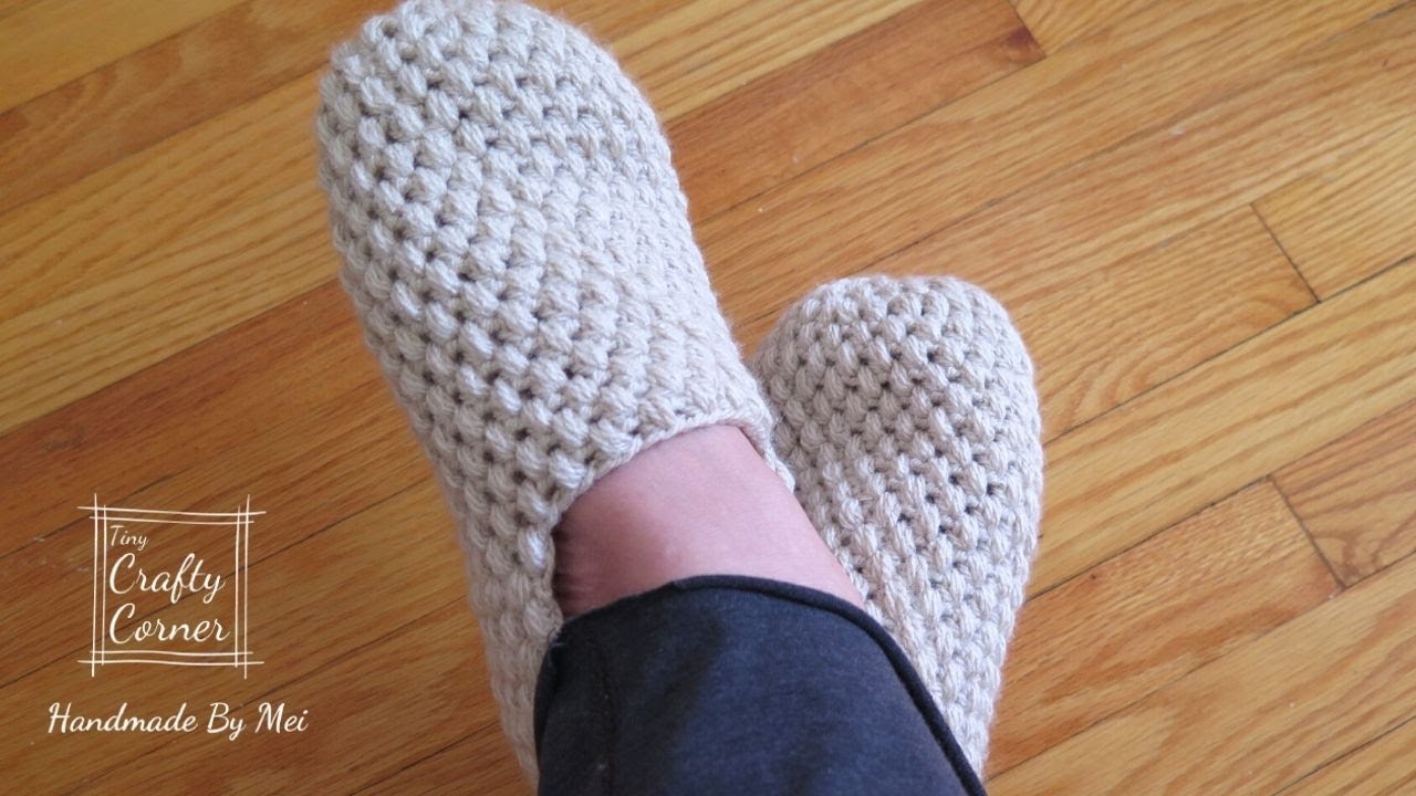 Crochet Easy House Slippers With Puff Stitches