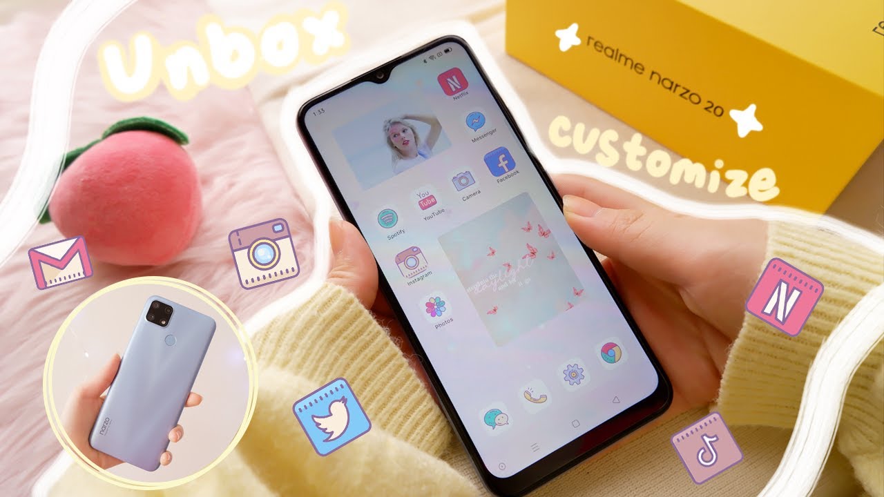 ✨how to CUSTOMIZE your Android (Widgets and Icons) | realme narzo 20 unboxing + android aesthetic 🌷