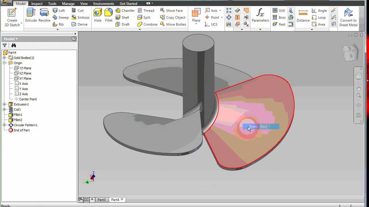 Inventor make the Fan Blade using coil feature