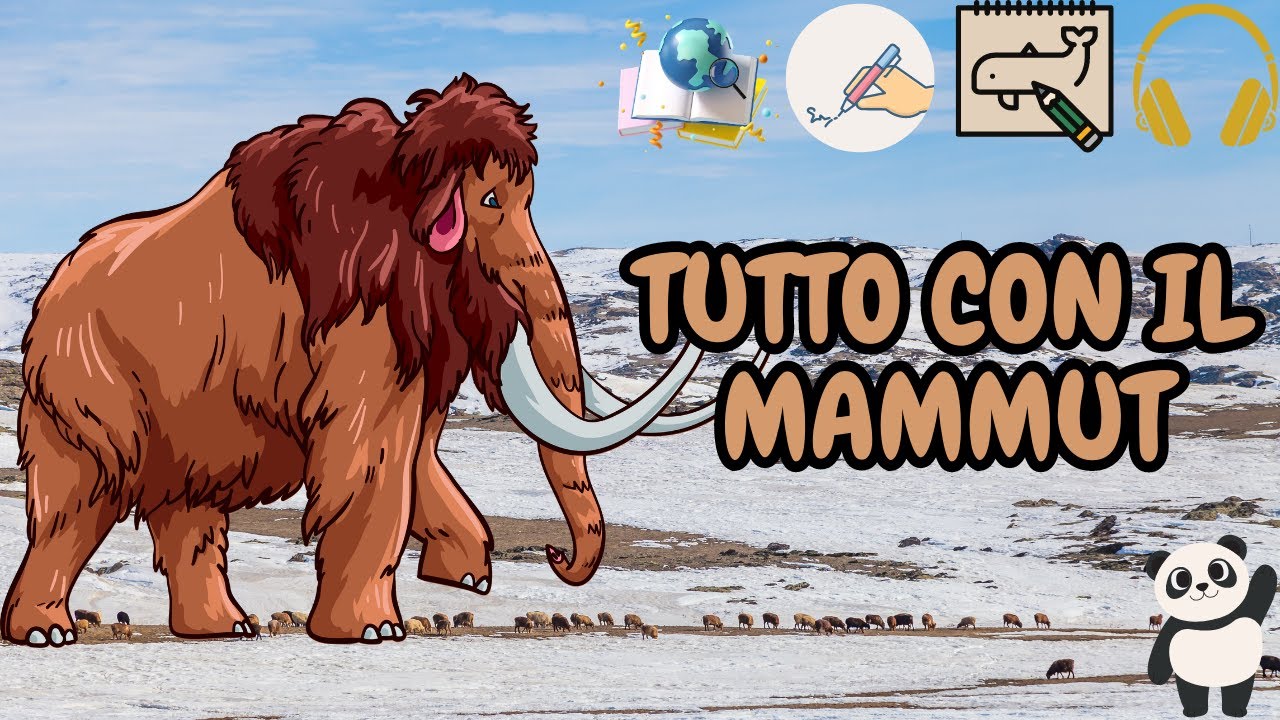 Animali per bambini video con Pandino - IL MAMMUT - Impara, scrivi, disegna e ascolta