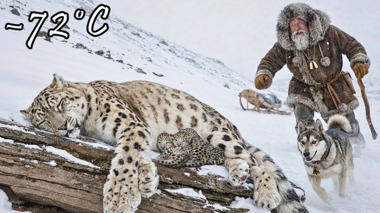 90-Year-Old Hunter Rescues a Pregnant Snow Leopard and Raises Her Cubs | Blizzard at −71°C