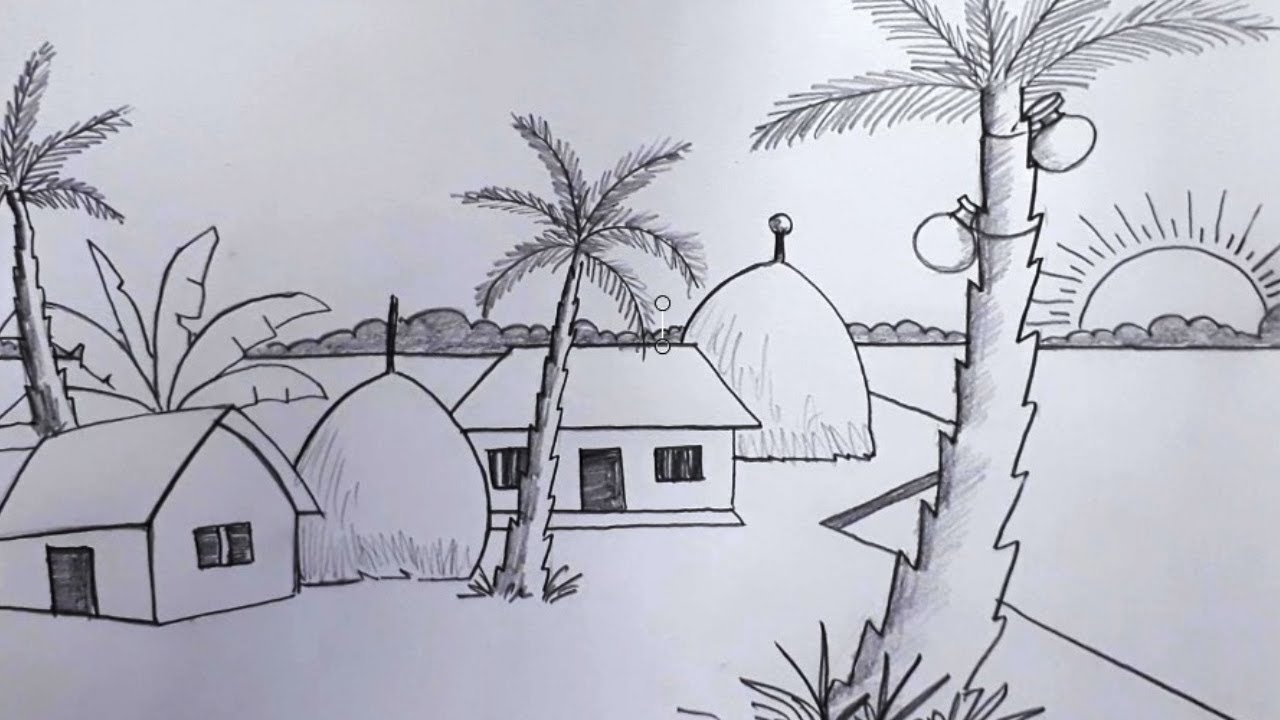 Winter Morning Scenery Drawing | Shitkaler Drissho Art | Scenery Drawing With pencil