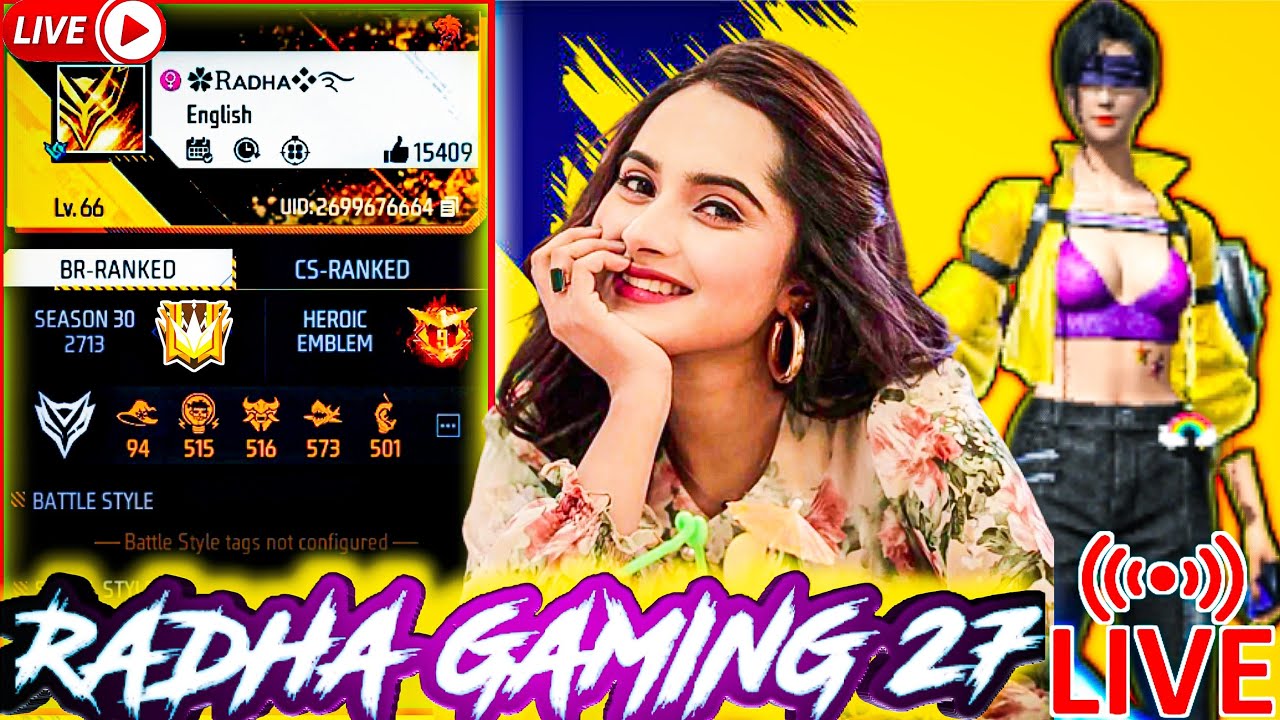 🔴FREE FIRE GIRL LIVE 😍 GUILD TEST || REDEEM CODE GIVEAWAY || DAY 1737 #radhagaming27 #freefirelive