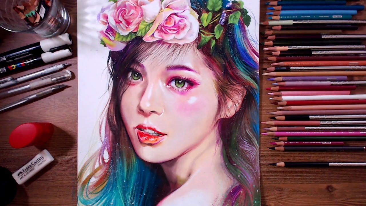 Colored pencil drawing - Beautiful Girl | drawholic