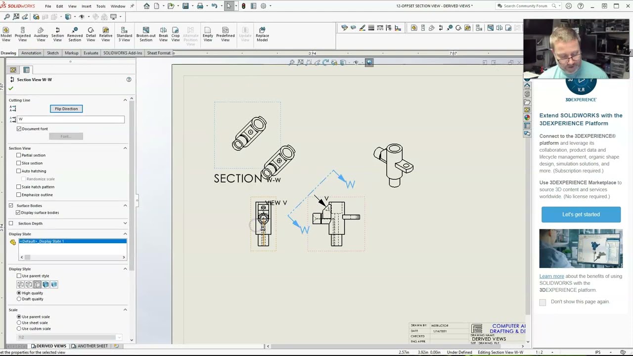 SolidWorks: Drawings Derived Views - Auxiliary View