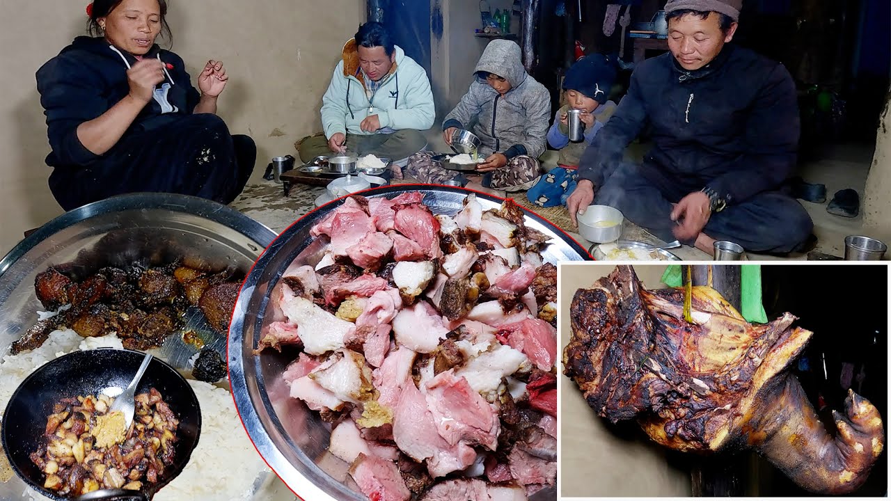 pork at our dinner with Big brother Diwaaz & binita , anjaya in our farm house @bhumicooking