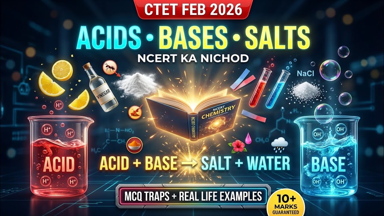CTET Feb 2026 Science 🔥 | Acids Bases Salts NCERT Quick Revision | Indicators + Traps | Paper 1&2