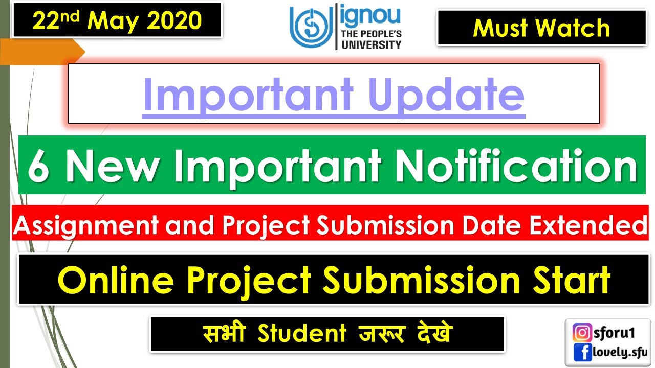 Breaking News IGNOU Important Notification Assignment & Project Submission last Date Extended#Online