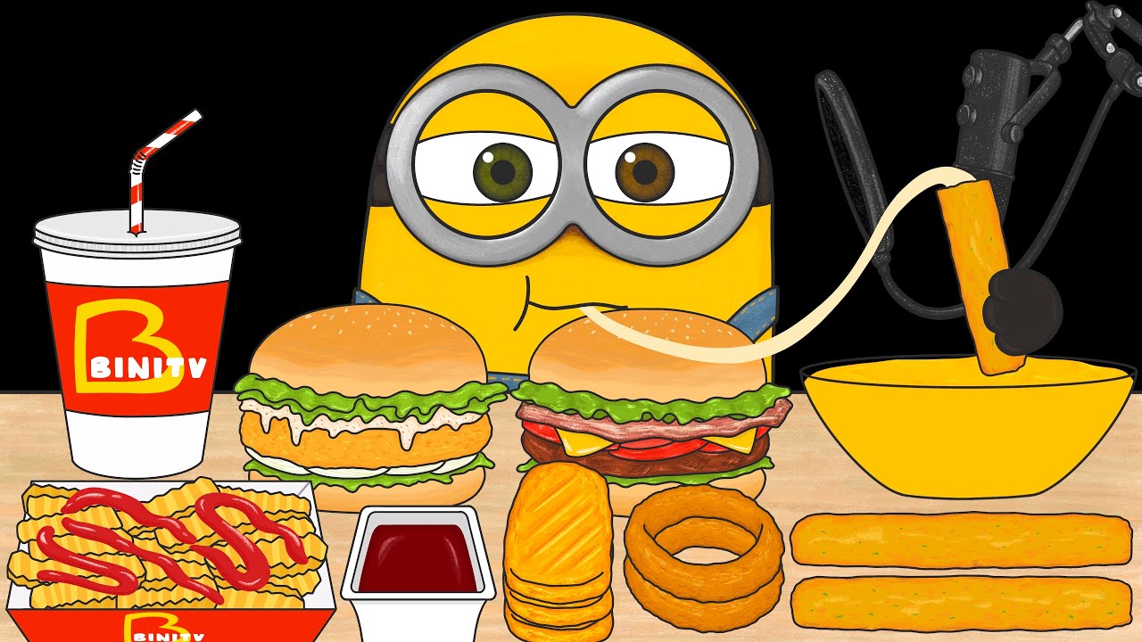 [ASMR] 미니언즈 햄버거 애니 먹방 (Minions Burger Animation Mukbang)