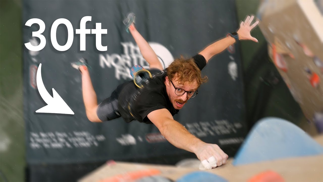 Trying to climb a boulder with a 30ft drop...