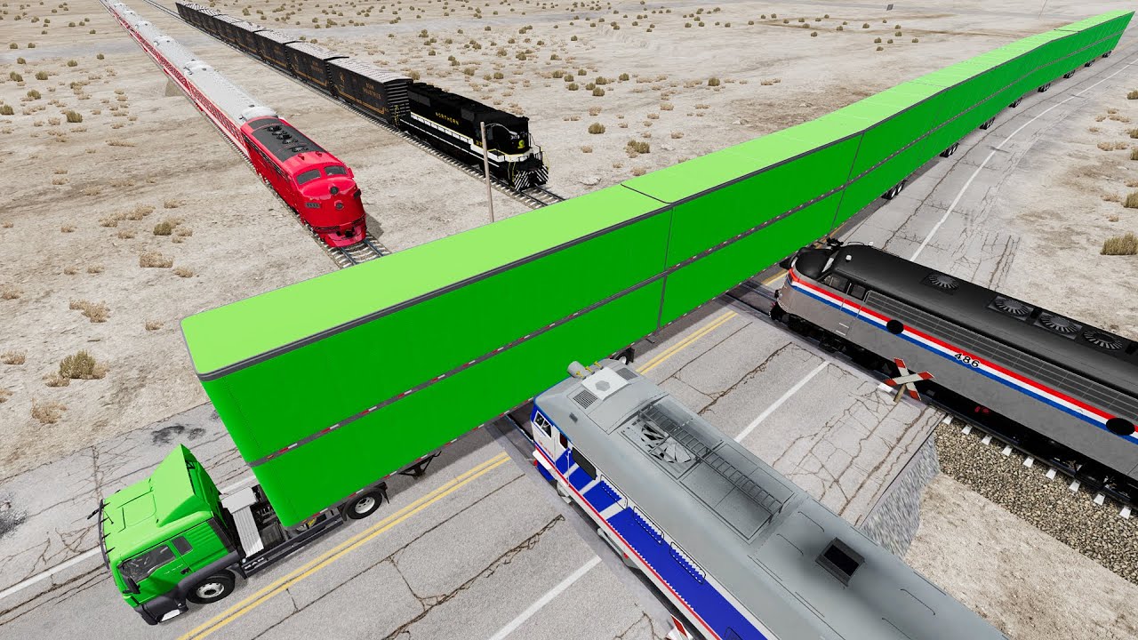 Long Giant Truck Accidents on Rail and Train is Coming #110 | BeamNG Drive
