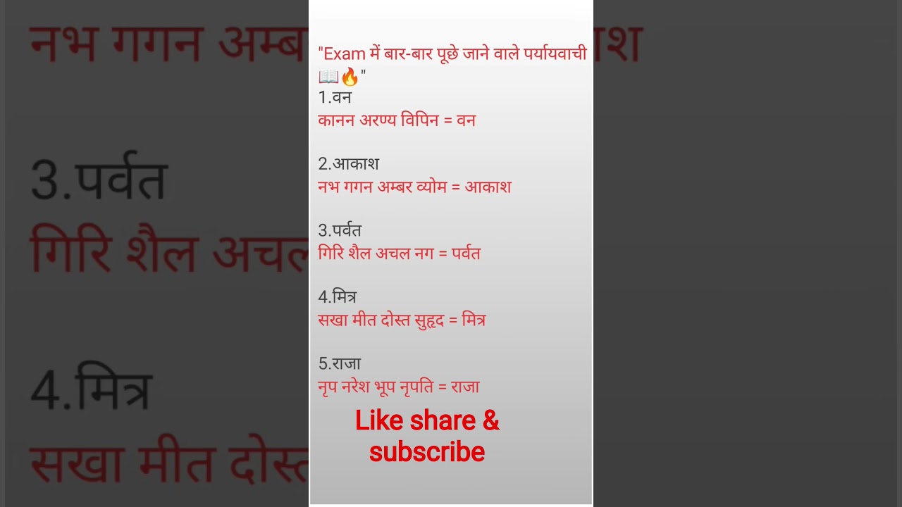 “Competitive Exam के लिए Top पर्यायवाची”|Paryayvachi One Liner|Paryayvachi for Class 6-10