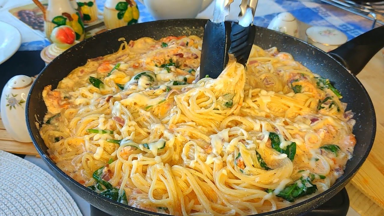 Все в одной сковородке! Рецепт вкуснейшей сливочной пасты. Быстро и просто!