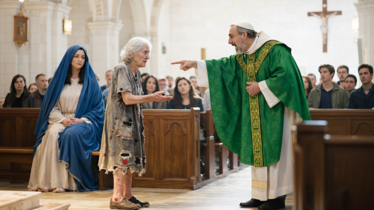 La Virgen María hizo pagar al sacerdote por haber humillado a una anciana durante la misa… y nadie p