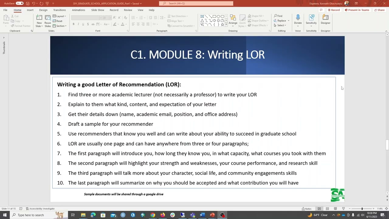 Chapter 1 (Part 8): How to Write a Winning Letter of Recommendation (LOR) Towards Scholarships.