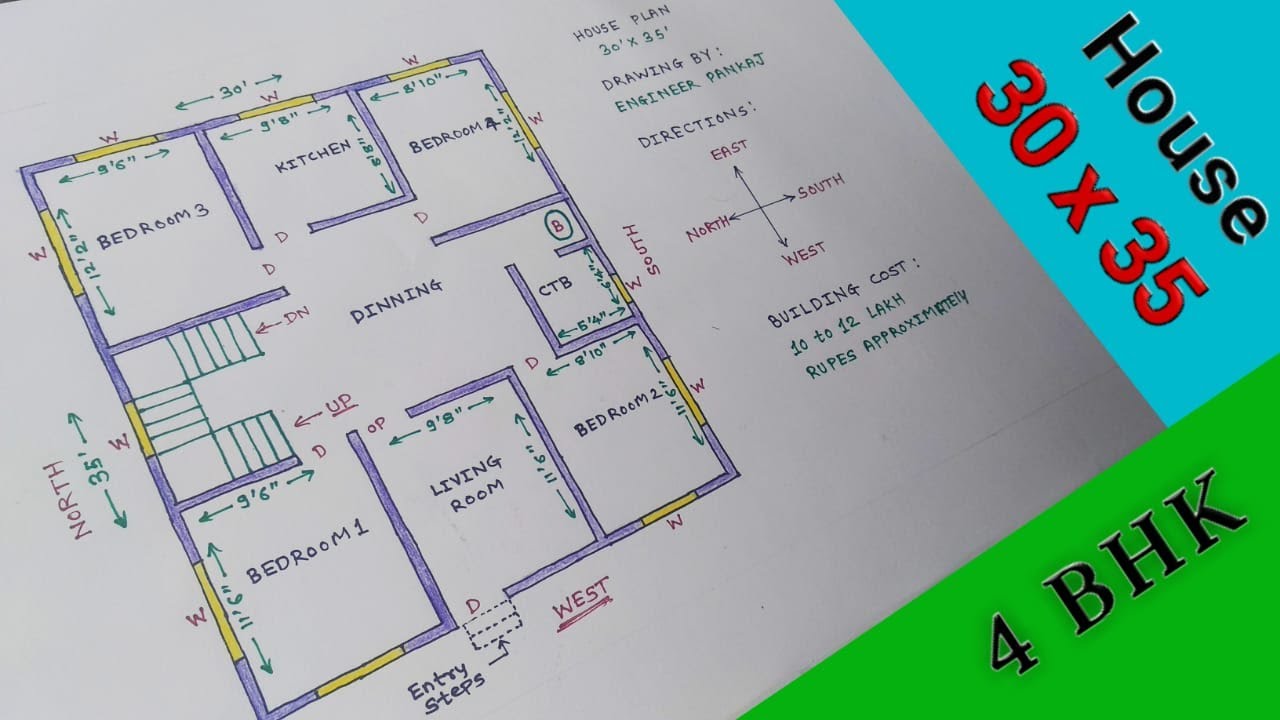 30x35 House Design || indian style 4 bhk house plan Low cost