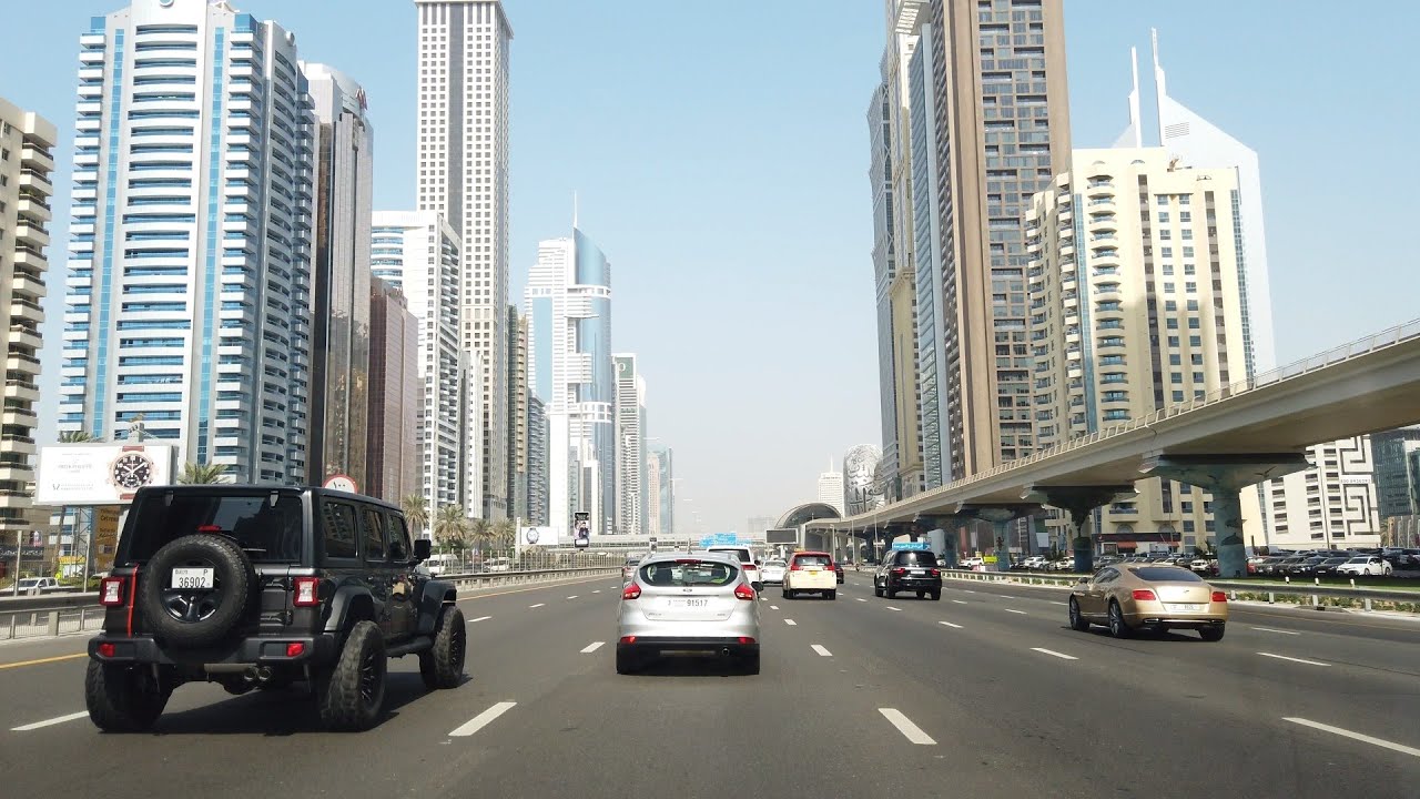 Dubai 4K, Main Road Drive,  Skyscrapers